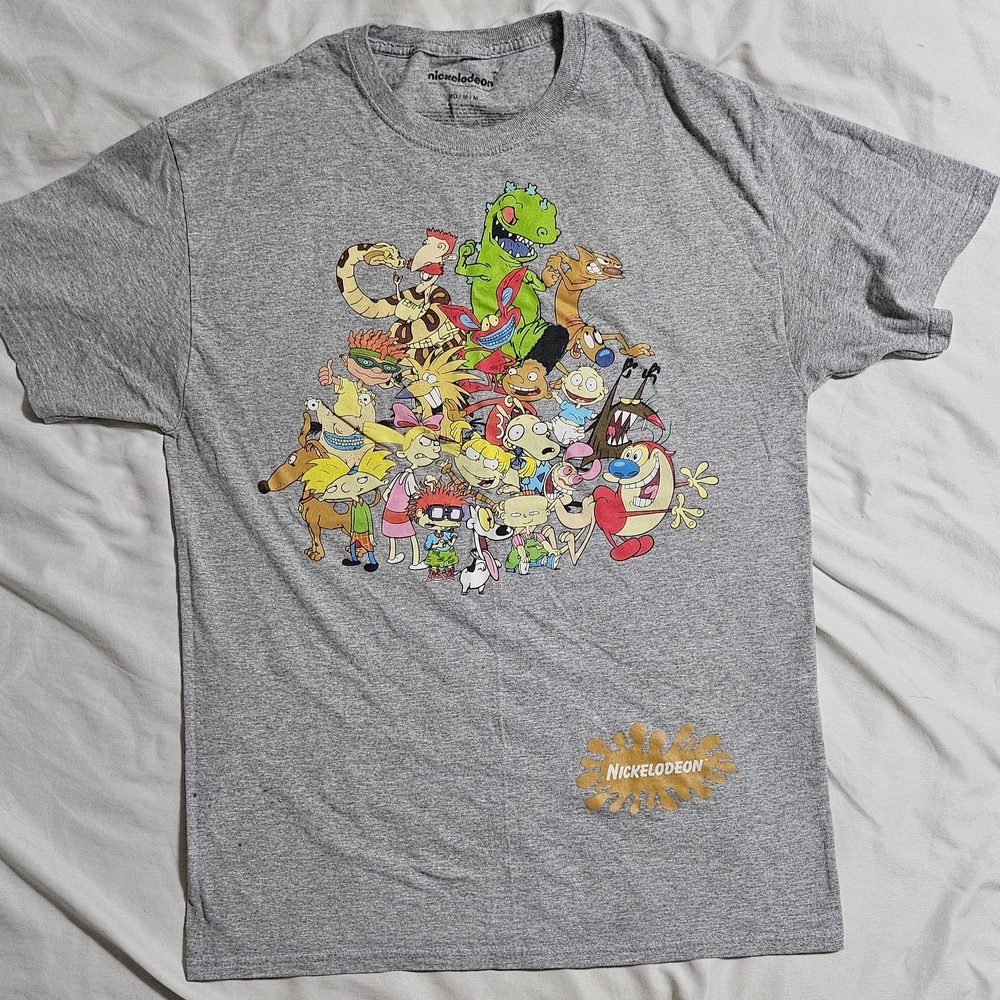 Nickelodeon Gray T-Shirt with Colorful Characters